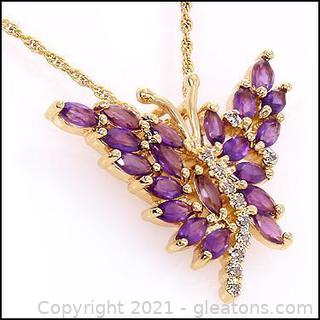 Stunning Womens 18K Yellow Gold Over Sterling Silver Diamonds and 18.0 CTW Amethyst 7 Inch Designer Bracelet